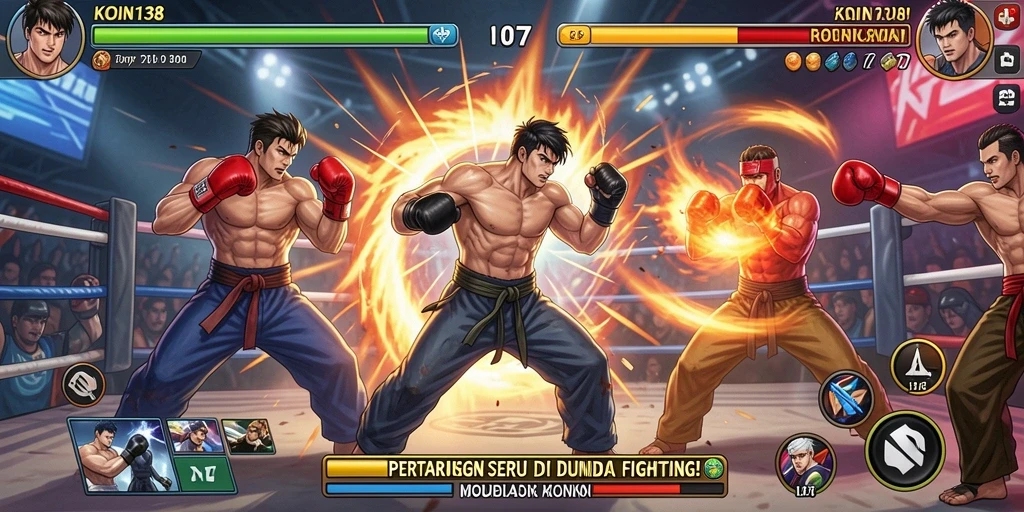 Tampilan gameplay KOIN138 yang mendebarkan dengan pertarungan karakter yang seru.